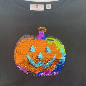 Quacker Factory Halloween Top Women's 2X‎ Sequin Jack O Lantern Pumpkin Black